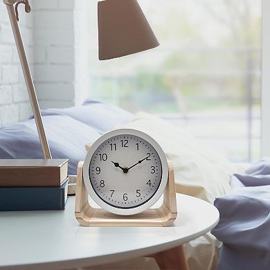 Metal & Wood Swivel Clock Table Decor