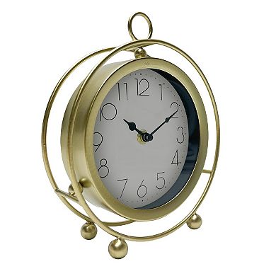 Gold Tone Metal & Glass Clock Table Decor