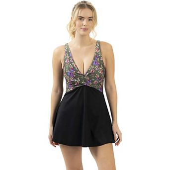 Women's Dolfin V-Neck Wrap Front One-Piece Swim Dress