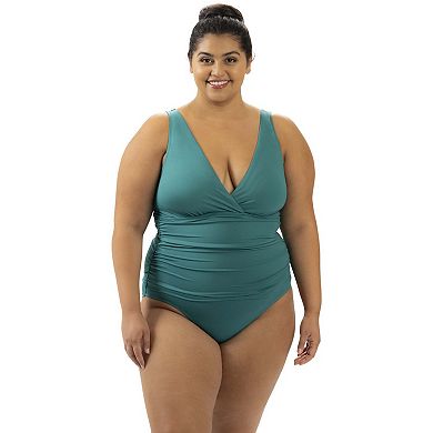 Women's Dolfin Solid Moderate Surplice Wrap One-Piece Swimsuit