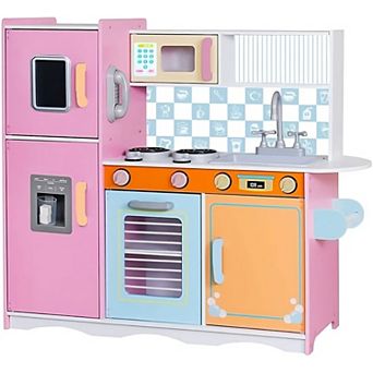 Lil' Jumbl Colorful Kids Kitchen Set, Toddlers Pretend Wooden Kitchen Playset
