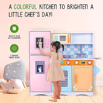 Lil Jumbl Colorful Kids Kitchen Set Toddlers Pretend Wooden Kitchen Playset