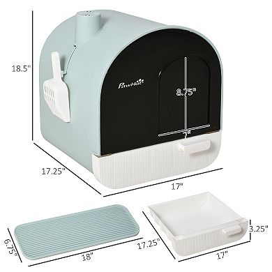 PawHut Cat Litter Box with Lid, Covered Litter Box for Indoor Cats with Tray, Scoop, Filter, 17" x 17" x 18.5", Green