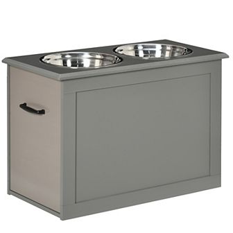 PawHut Raised Pet Feeding Storage Station with 2 Stainless Steel Bowls