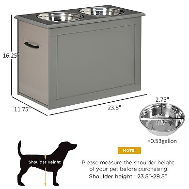 PawHut Raised Pet Feeding Storage Station with 2 Stainless Steel Bowls
