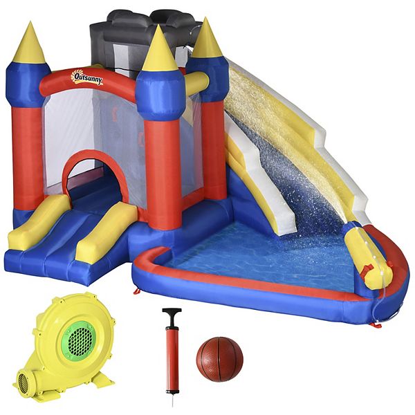 Outsunny 6in1 Inflatable Water Slide, Kids Castle Bounce House