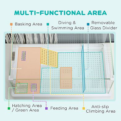 PawHut Glass Turtle Tank, Turtle Aquarium with Basking Platform and Filter Layer Design