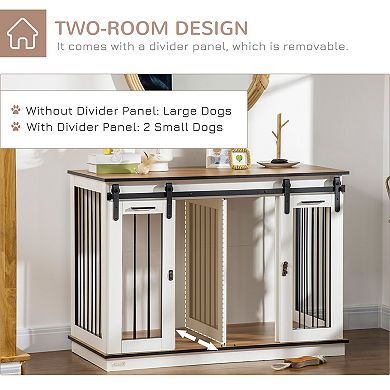 PawHut Modern Dog Crate End Table with Divider Panel, Dog Crate Furniture for Large Dog