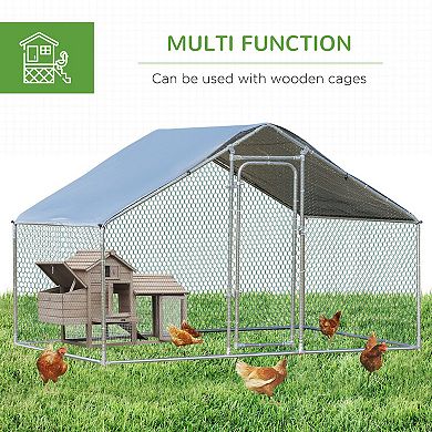 PawHut Galvanized Large Metal Chicken Coop Cage, Walk-in Enclosure ...