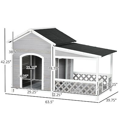 Pawhut Wooden Dog House W/ Porch, Asphalt Roof, For Medium And Large Dog