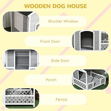 Pawhut Wooden Dog House W/ Porch, Asphalt Roof, For Medium And Large Dog