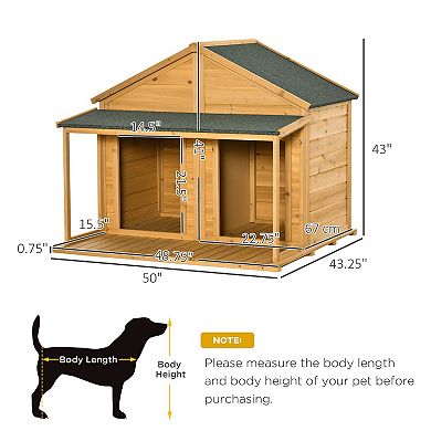 Wooden Dog House Outdoor For 2 Medium Small Dogs, Double Dog House With Porch
