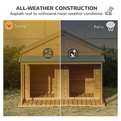 Wooden Dog House Outdoor For 2 Medium Small Dogs, Double Dog House With Porch