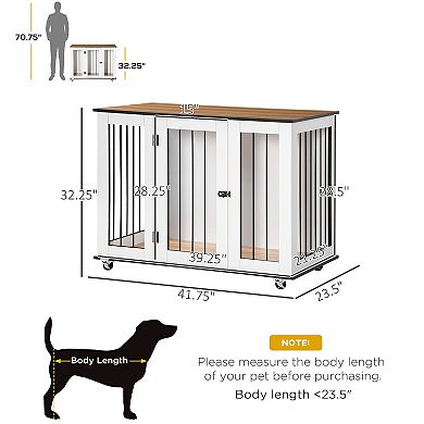 Modern Large Dog Crate End Table With Wheels & Big Tabletop, Dog Crate Furniture