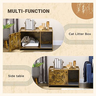 PawHut Hidden Kitty Litter Box Enclosure, Industrial Cat Litter Box Furniture with Door and Scratching Pad