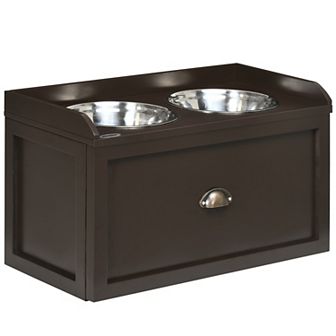 PawHut Large Elevated Dog Bowls with Storage, Raised Dog Bowl Stand, Brown