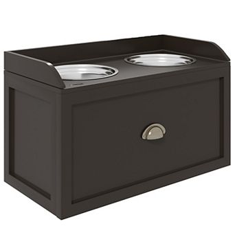PawHut Dog Feeding Station w/ Storage Drawer, 2 Elevated Dog Bowls