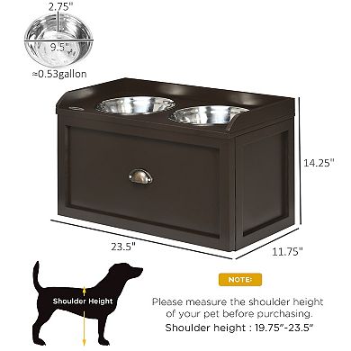 PawHut Large Elevated Dog Bowls with Storage, Raised Dog Bowl Stand, Brown