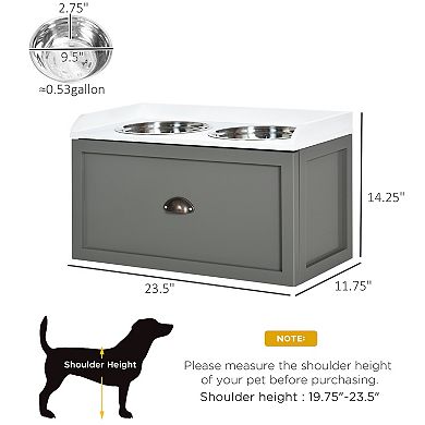 PawHut Large Elevated Dog Bowls with Storage Drawer Containing 21L Capacity