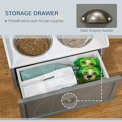 PawHut Large Elevated Dog Bowls with Storage Drawer Containing 21L Capacity