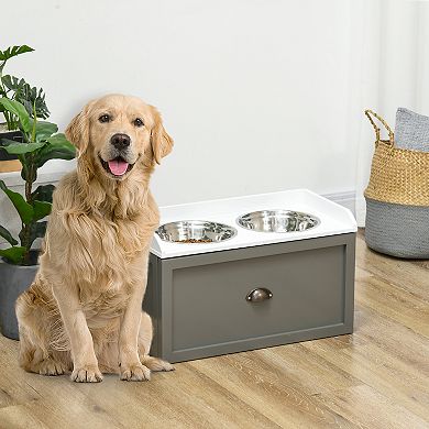 PawHut Large Elevated Dog Bowls with Storage Drawer Containing 21L Capacity