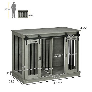 PawHut Modern Dog Crate End Table with Divider Panel, Gray