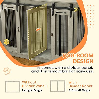 PawHut Modern Dog Crate End Table with Divider Panel, Gray