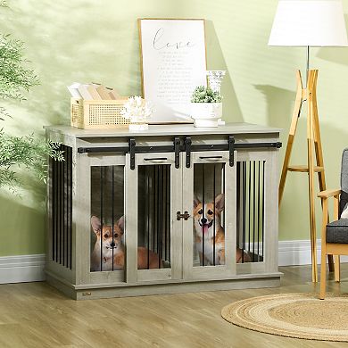 PawHut Modern Dog Crate End Table with Divider Panel, Gray