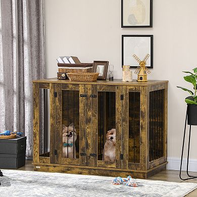 PawHut Large Furniture Style Dog Crate with Removable Panel Rustic Brown