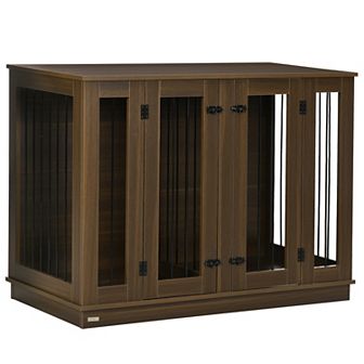 PawHut Large Furniture Style Dog Crate with Removable Panel Walnut