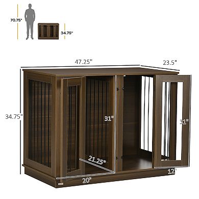 PawHut Large Furniture Style Dog Crate with Removable Panel Walnut