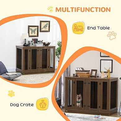 PawHut Large Furniture Style Dog Crate with Removable Panel Walnut
