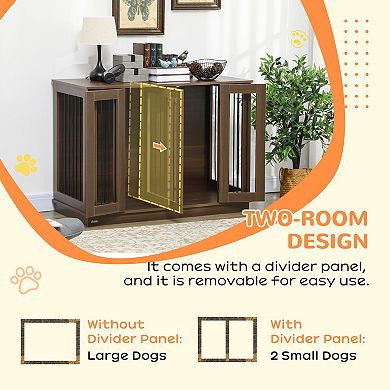 PawHut Large Furniture Style Dog Crate with Removable Panel Walnut