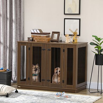 PawHut Large Furniture Style Dog Crate with Removable Panel Walnut