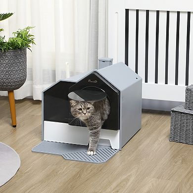 PawHut Hooded Cat Litter Box w/ Litter Mat, Litter Particle Catching