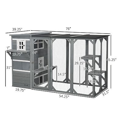 PawHut Large Outdoor Cat House for 3 Kitties, Multi-Level Design with Big Hiding Areas