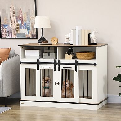 Large Or Small Dog Cage W/ Shelves Sliding Doors, Fancy Puppy Furniture