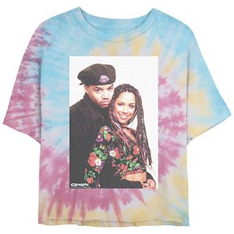 Juniors' Clueless Dionne And Murray Photo Crop Top Tie Dye Graphic Tee