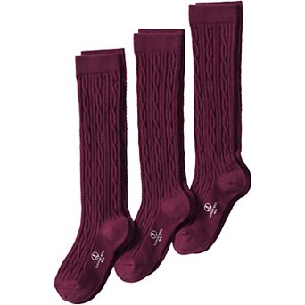 Girl's Lands' End School Uniform Solid Cable Knee Socks 3-Pack