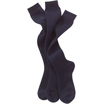 Girl's Lands' End School Uniform Solid Cable Knee Socks 3-Pack