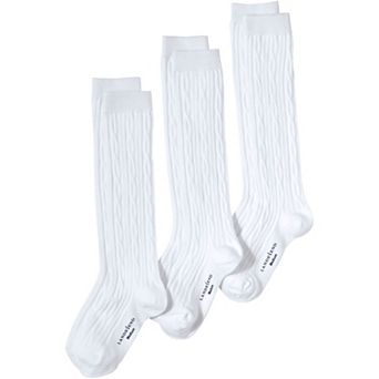 Girl's Lands' End School Uniform Solid Cable Knee Socks 3-Pack
