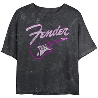 Juniors' Fender Neon Strat Pink Crop Top Graphic Tee