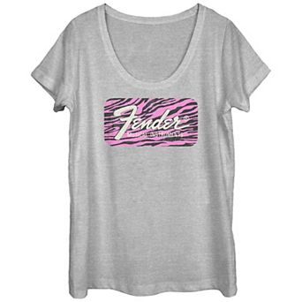 Juniors' Fender Wild Pink Logo Scoop Neck Graphic Tee