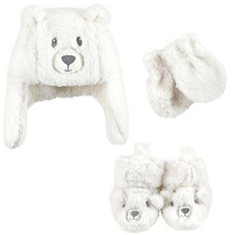 Hudson Baby Unisex Baby Trapper Hat, Mitten and Bootie Set, Cream Bear