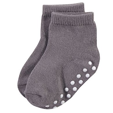 Touched by Nature Baby and Toddler Boy Organic Cotton Socks with Non-Skid Gripper for Fall Resistance, Solid Black