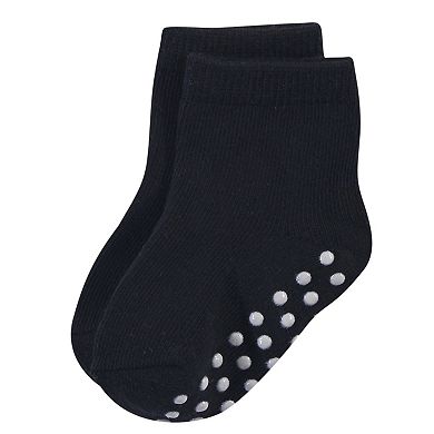 Touched by Nature Baby and Toddler Boy Organic Cotton Socks with Non-Skid Gripper for Fall Resistance, Solid Black