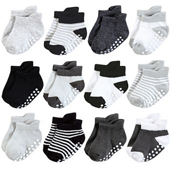 Hudson Baby Infant Boy Non-Skid No-Show Socks, Black White Stripes