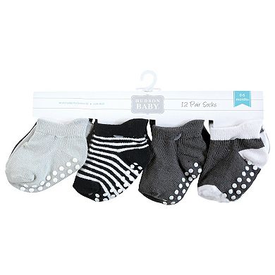 Hudson Baby Infant Boy Non-Skid No-Show Socks, Black White Stripes