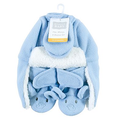 Hudson Baby Unisex Baby Trapper Hat, Mitten and Bootie Set, Blue Elephant