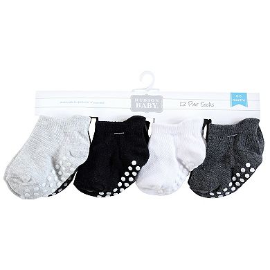 Hudson Baby Infant Boy Non-Skid No-Show Socks, Black White
